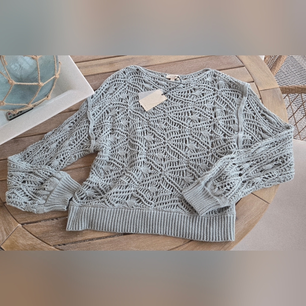 NWT Elan Open Weave Sweater Boho Cottagecore Crochet Spring Trend Off Shoulder S